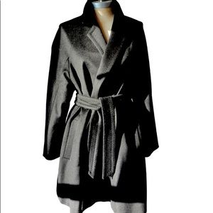 New MaxMara Wool Alpaca Belted Wrap Coat Italian 38 US 4 Black